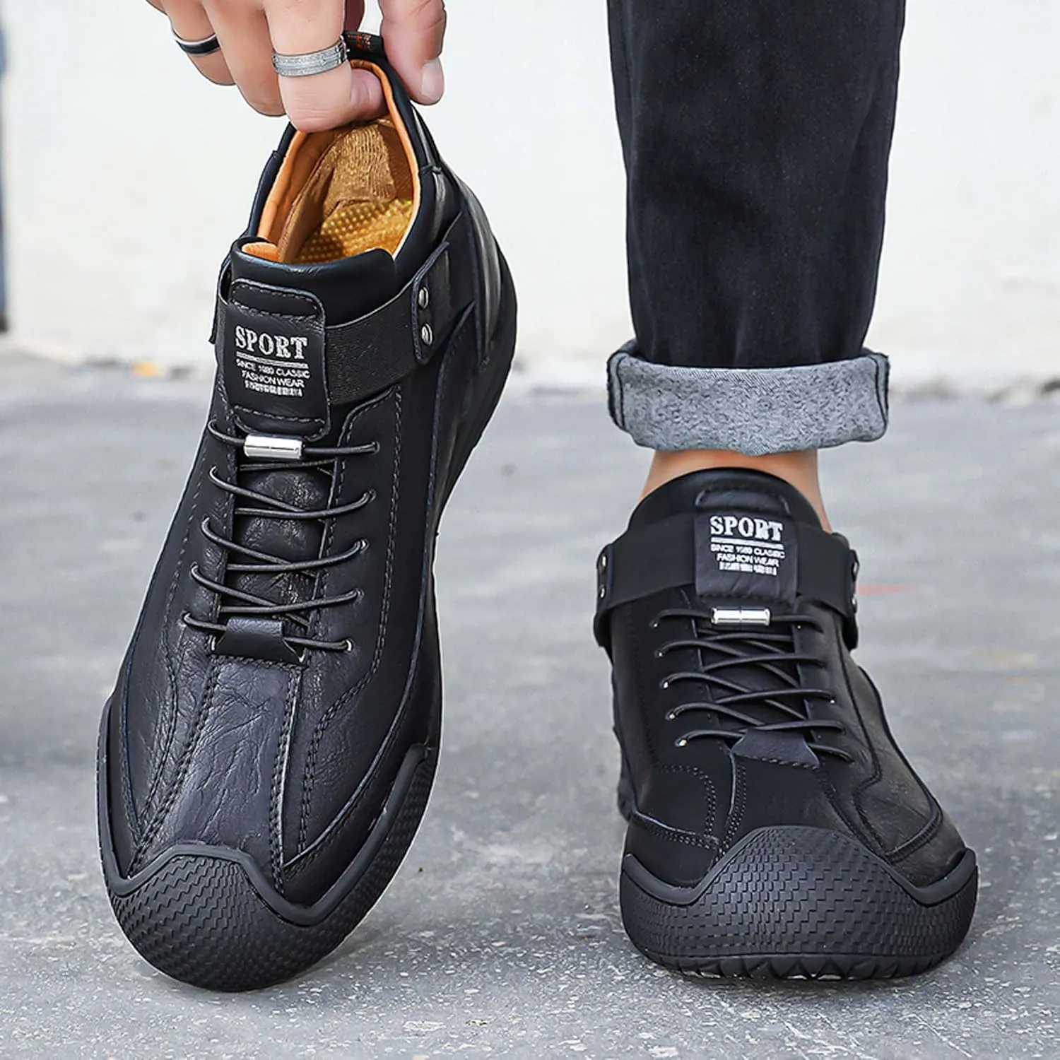 Men's Casual Loafers-Vintage Hand-stitched Leather Shoes-Classic Lace-up Business Office Shoes-Breathable Anti-slip Casual Walking Shoes-Outdoor Sports Shoes