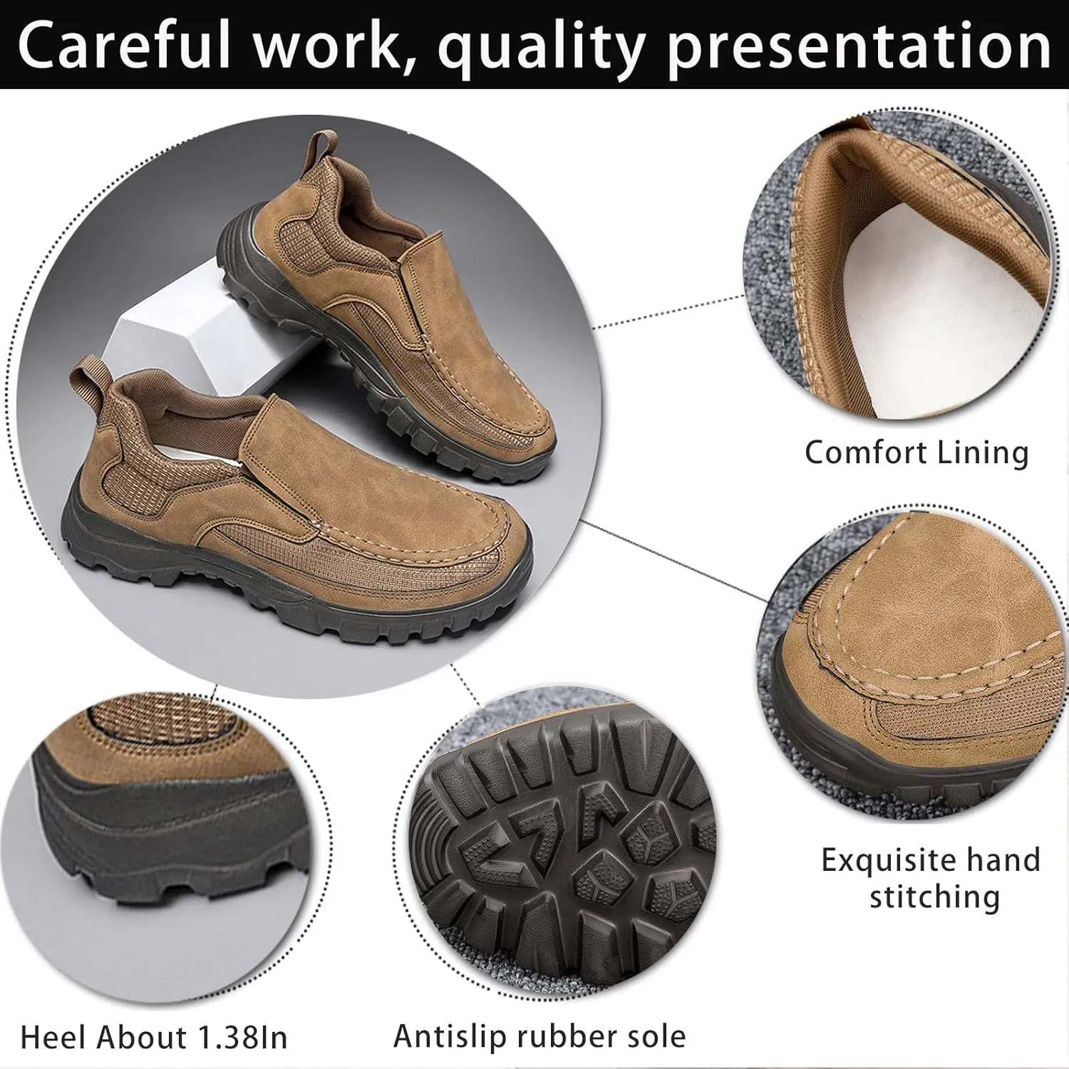 Men's Casual Slip-On Platform Loafers Comfortable Round Toe with Arch Support Lightweight Anti-Slip Lug Sole Fashion Sneakers Suitable for Walking, Working, Driving, Etc.