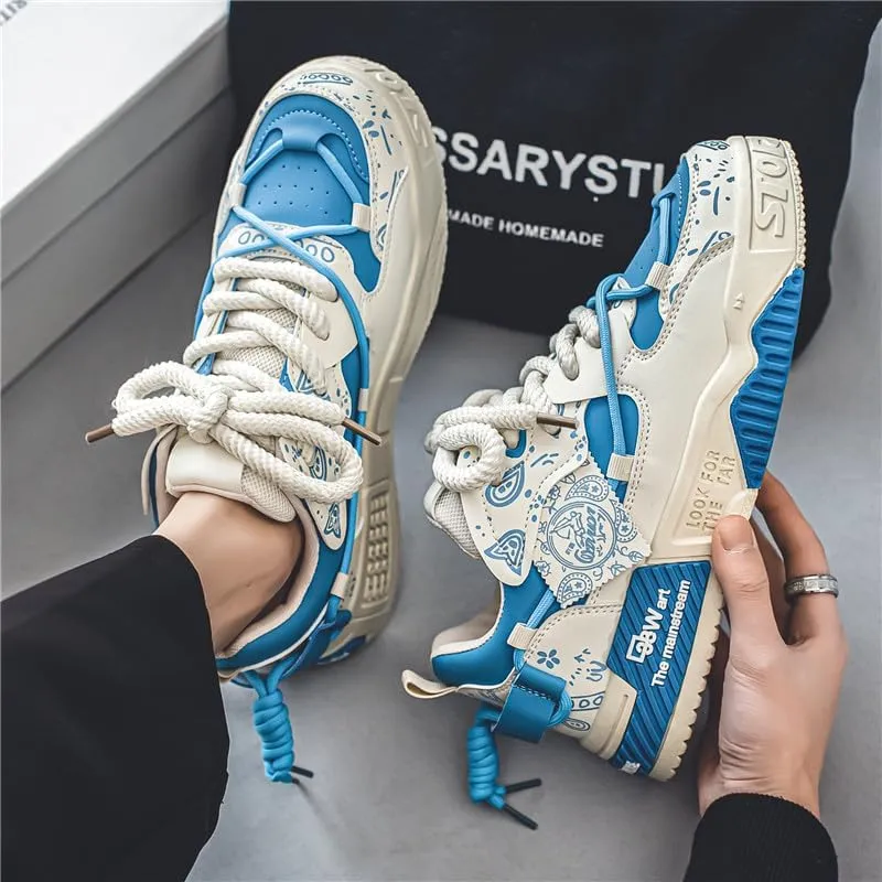 Men's Chunky Platform Sneakers Mens Casual Shoes Fashion Sneakers Breathable Comfort Walking Classic Lace-Up Low Top Casual Wear Shoes for Male