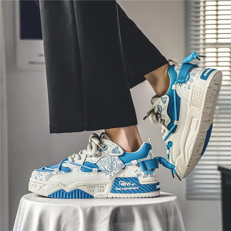 Men's Chunky Platform Sneakers Mens Casual Shoes Fashion Sneakers Breathable Comfort Walking Classic Lace-Up Low Top Casual Wear Shoes for Male