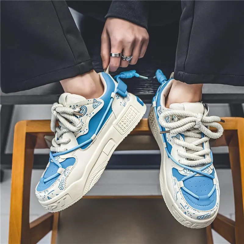 Men's Chunky Platform Sneakers Mens Casual Shoes Fashion Sneakers Breathable Comfort Walking Classic Lace-Up Low Top Casual Wear Shoes for Male