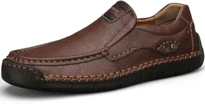 Men's Classic Vintage Leather Hand Stitched Flat Loafers Outdoor Comfortable Non-Slip Lightweight Driving Casual Shoes
