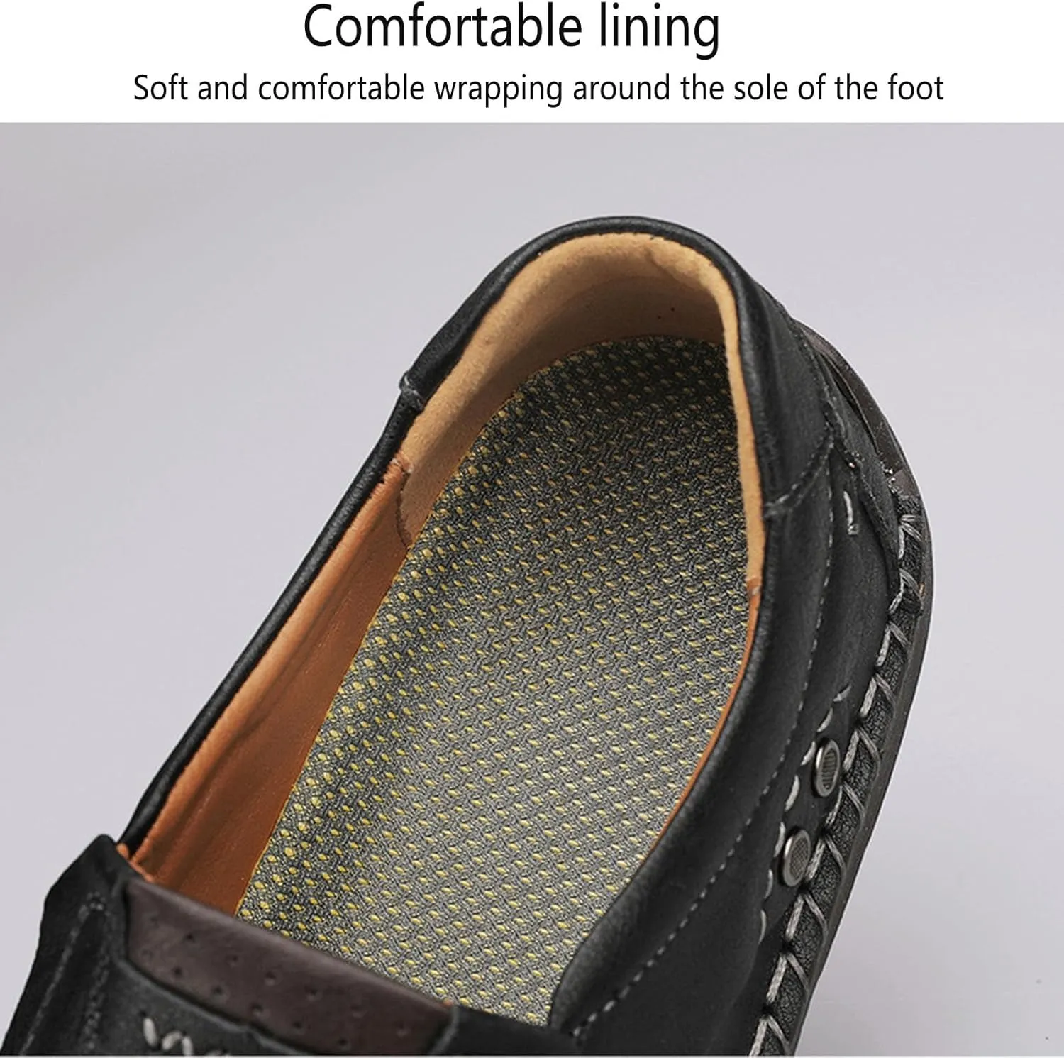 Men's Classic Vintage Leather Hand Stitched Flat Loafers Outdoor Comfortable Non-Slip Lightweight Driving Casual Shoes