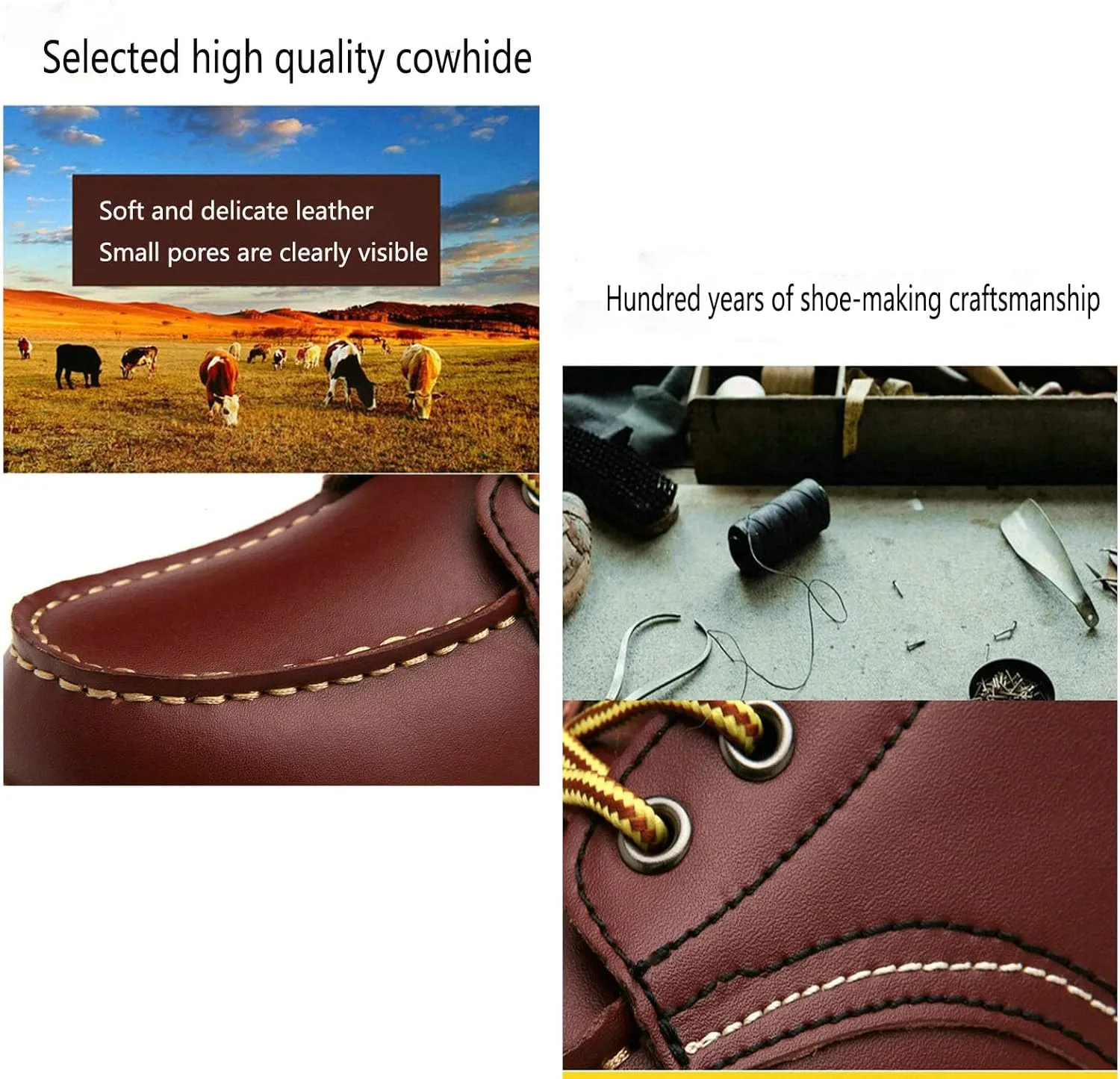 Men's Fashion British Style Leather Work Boots Slip Resistant Shock Absorbing Full Grain Leather High Top Leather Boots Industrial Construction, Roofing, Electricians