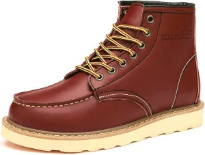 Men's Fashion British Style Leather Work Boots Slip Resistant Shock Absorbing Full Grain Leather High Top Leather Boots Industrial Construction, Roofing, Electricians