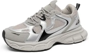 Mens Fashion Leather Chunky Platform Lace Up Sneakers Casual Non-Slip Round Toe Tennis Gym Walking Daily Dad Shoes
