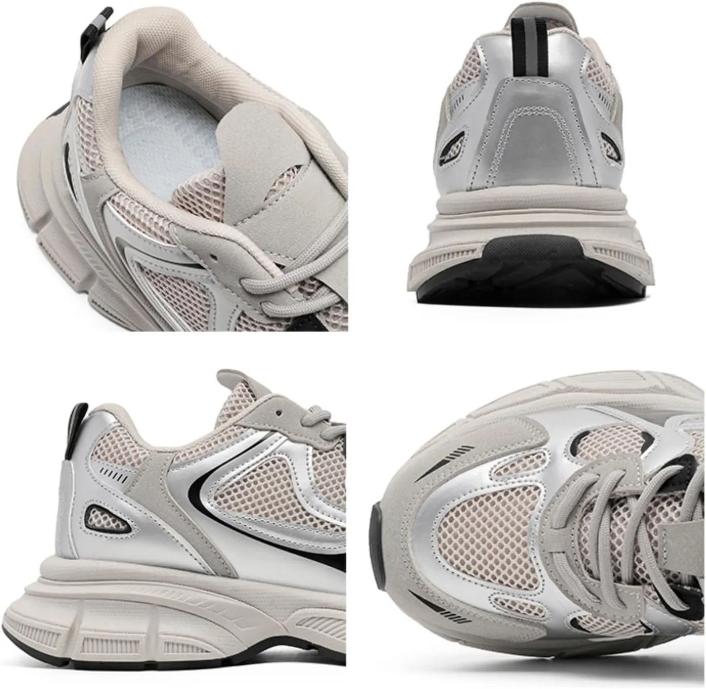 Mens Fashion Leather Chunky Platform Lace Up Sneakers Casual Non-Slip Round Toe Tennis Gym Walking Daily Dad Shoes