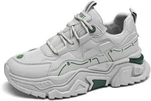 Men's Fashionable Chunky Sneakers - Breathable Mesh & Leather Upper, Trendy Design for Casual Wear