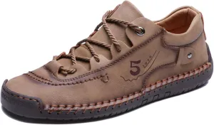 Mens Leather Ankle Chukka Boots Hand Stitching Comfort Soft Casual Shoes Loafers Flat Shoes Vintage Breathable Lace-up Lightweight Fashionable Flats Oxford Shoes