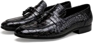 Men's Leather Tassel Loafers, Fashion Crocodile Printed Slip On Dress Shoes Casual Party Shoes Business Weddings Loafers for Mens