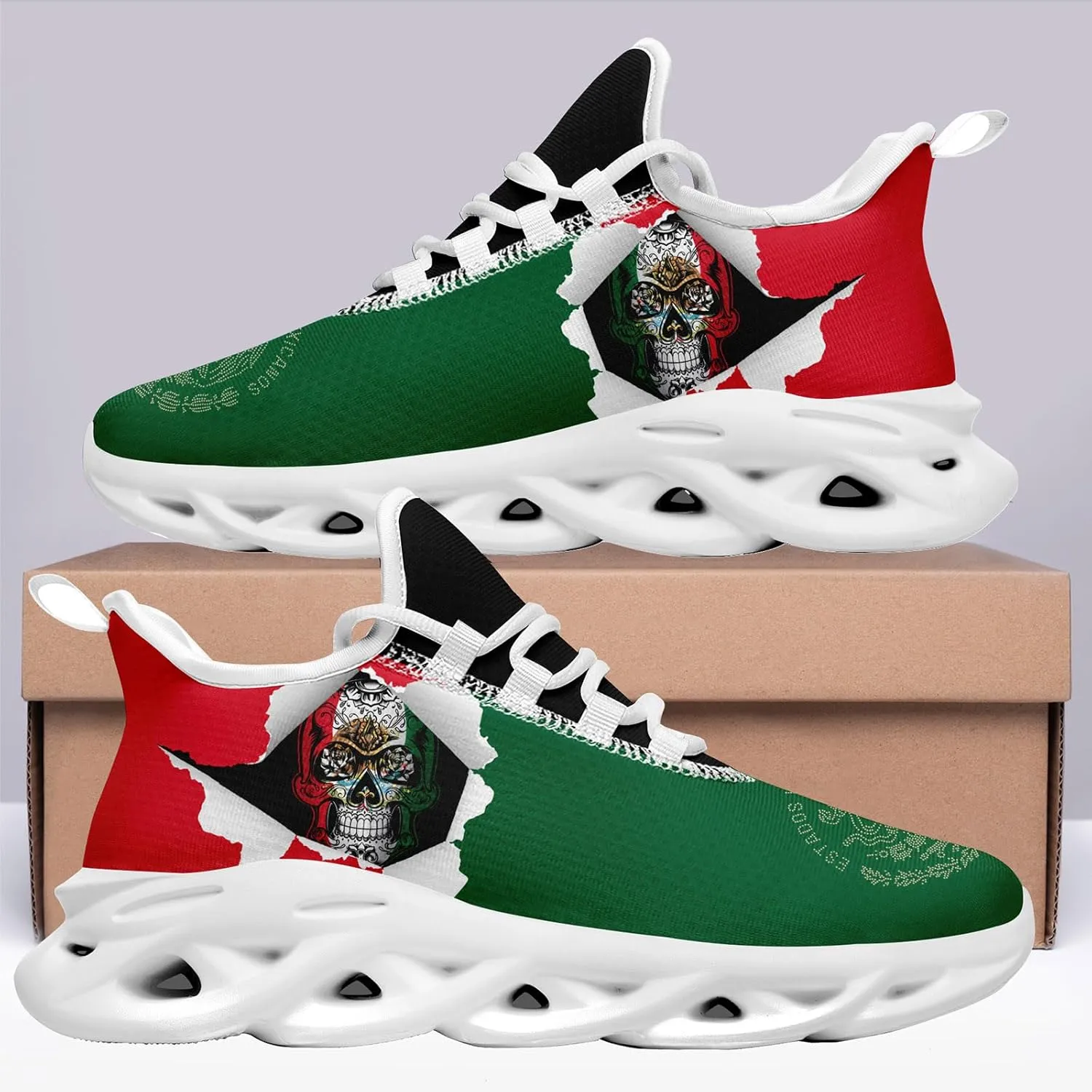 Men's Mexican Flag Sneakers Women's Lightweight Festivals Gift Mexico Unisex Running Sports Athletic Baseball Shoes