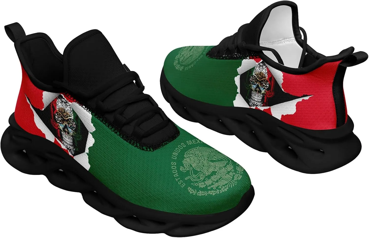 Men's Mexican Flag Sneakers Women's Lightweight Festivals Gift Mexico Unisex Running Sports Athletic Baseball Shoes