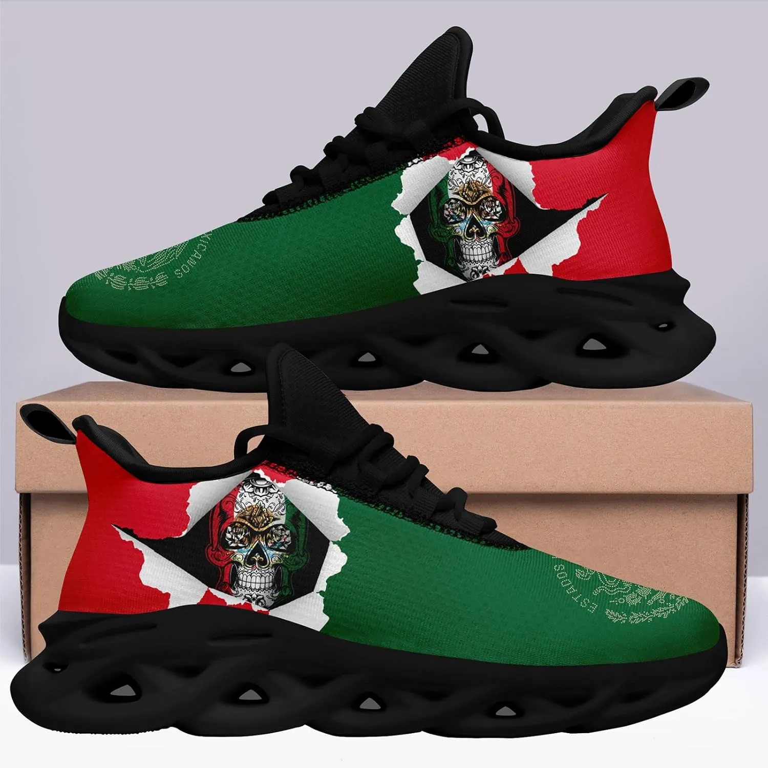 Men's Mexican Flag Sneakers Women's Lightweight Festivals Gift Mexico Unisex Running Sports Athletic Baseball Shoes