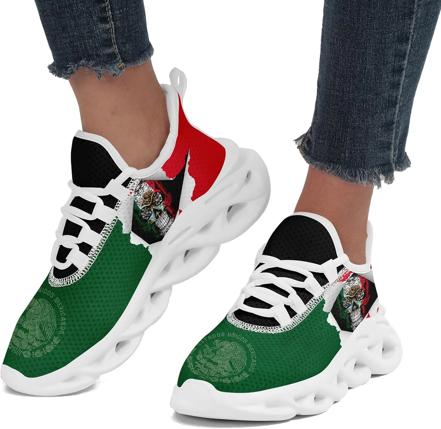 Men's Mexican Flag Sneakers Women's Lightweight Festivals Gift Mexico Unisex Running Sports Athletic Baseball Shoes