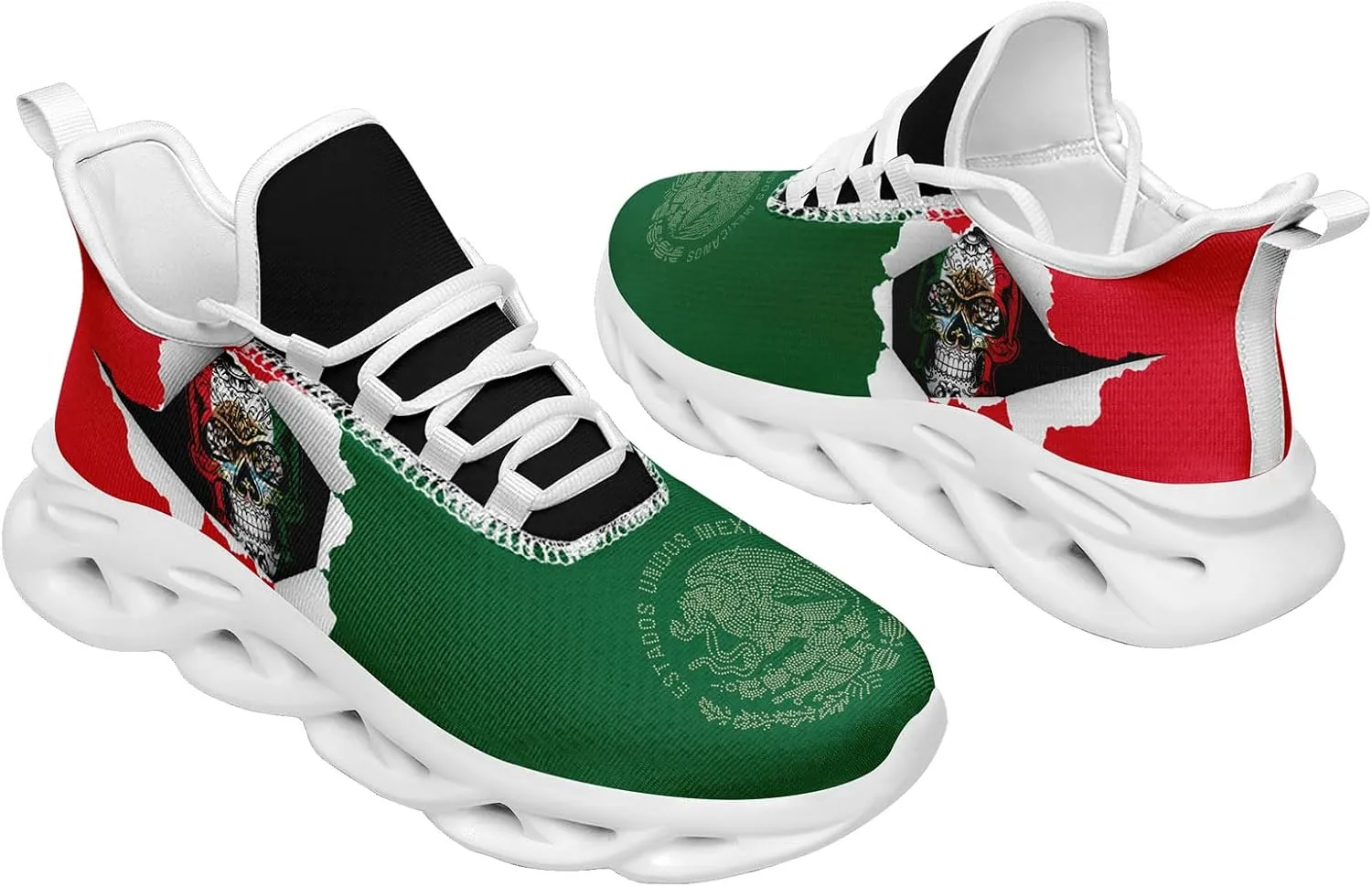 Men's Mexican Flag Sneakers Women's Lightweight Festivals Gift Mexico Unisex Running Sports Athletic Baseball Shoes