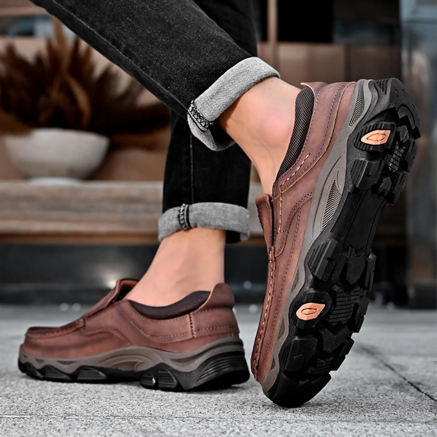 Men's Orthopedic Leather Dress Shoes,Comfort Slip On/Lace up Non-Slip Softsole Casual Oxford Moccasins Walking Loafers