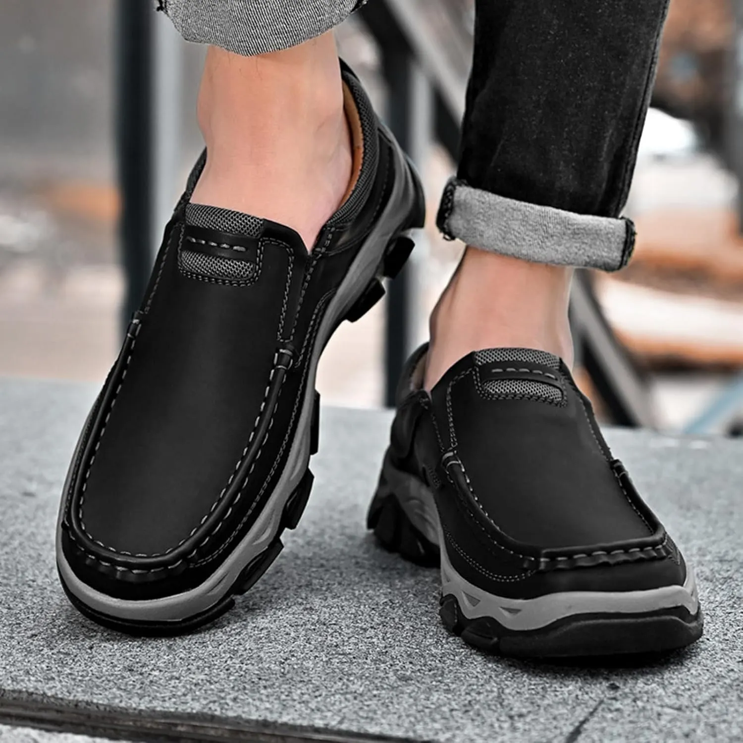 Men's Orthopedic Leather Dress Shoes,Comfort Slip On/Lace up Non-Slip Softsole Casual Oxford Moccasins Walking Loafers