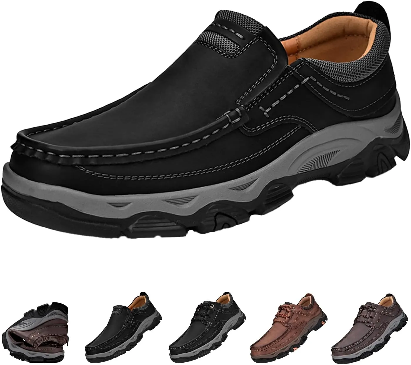Men's Orthopedic Leather Dress Shoes,Comfort Slip On/Lace up Non-Slip Softsole Casual Oxford Moccasins Walking Loafers
