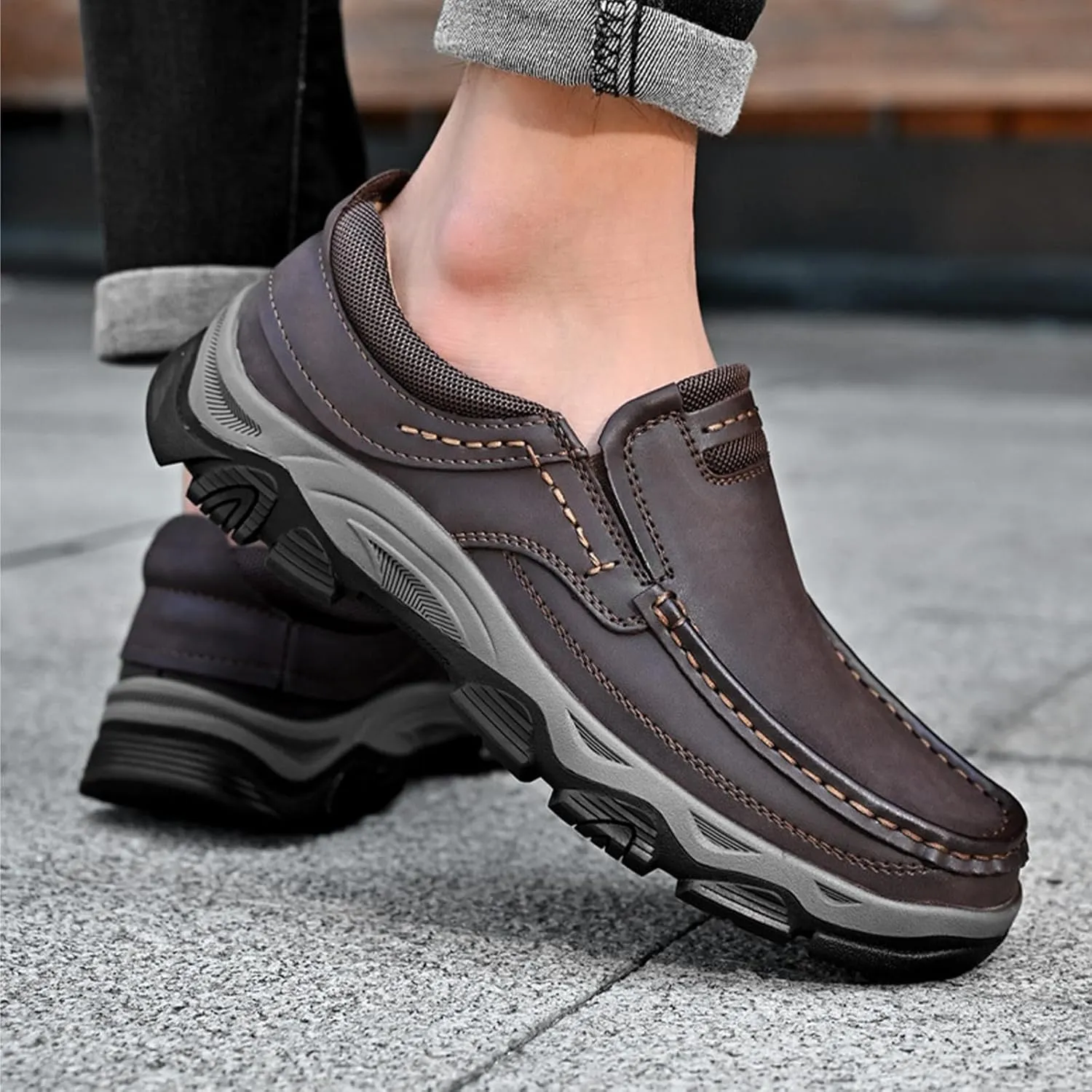 Men's Orthopedic Leather Dress Shoes,Comfort Slip On/Lace up Non-Slip Softsole Casual Oxford Moccasins Walking Loafers