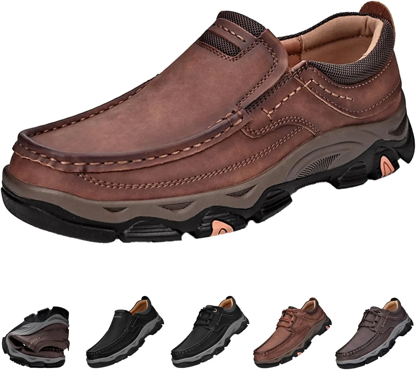 Men's Orthopedic Leather Dress Shoes,Comfort Slip On/Lace up Non-Slip Softsole Casual Oxford Moccasins Walking Loafers