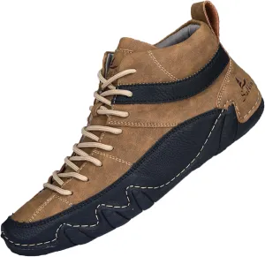 Men's Outdoor High Top Chukka Boots Casual Soft Leather Handmade Driving Ankle Boots lace-up Lightweight Dress Sneakers for Hiking Camping,Walking