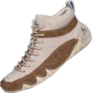 Men's Outdoor High Top Chukka Boots Casual Soft Leather Handmade Driving Ankle Boots lace-up Lightweight Dress Sneakers for Hiking Camping,Walking