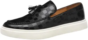 Men's Plaid Pattern Leather Slip On Tassel Loafers Fashion Round Toe Low Top Non-Slip Business Casual Shoes