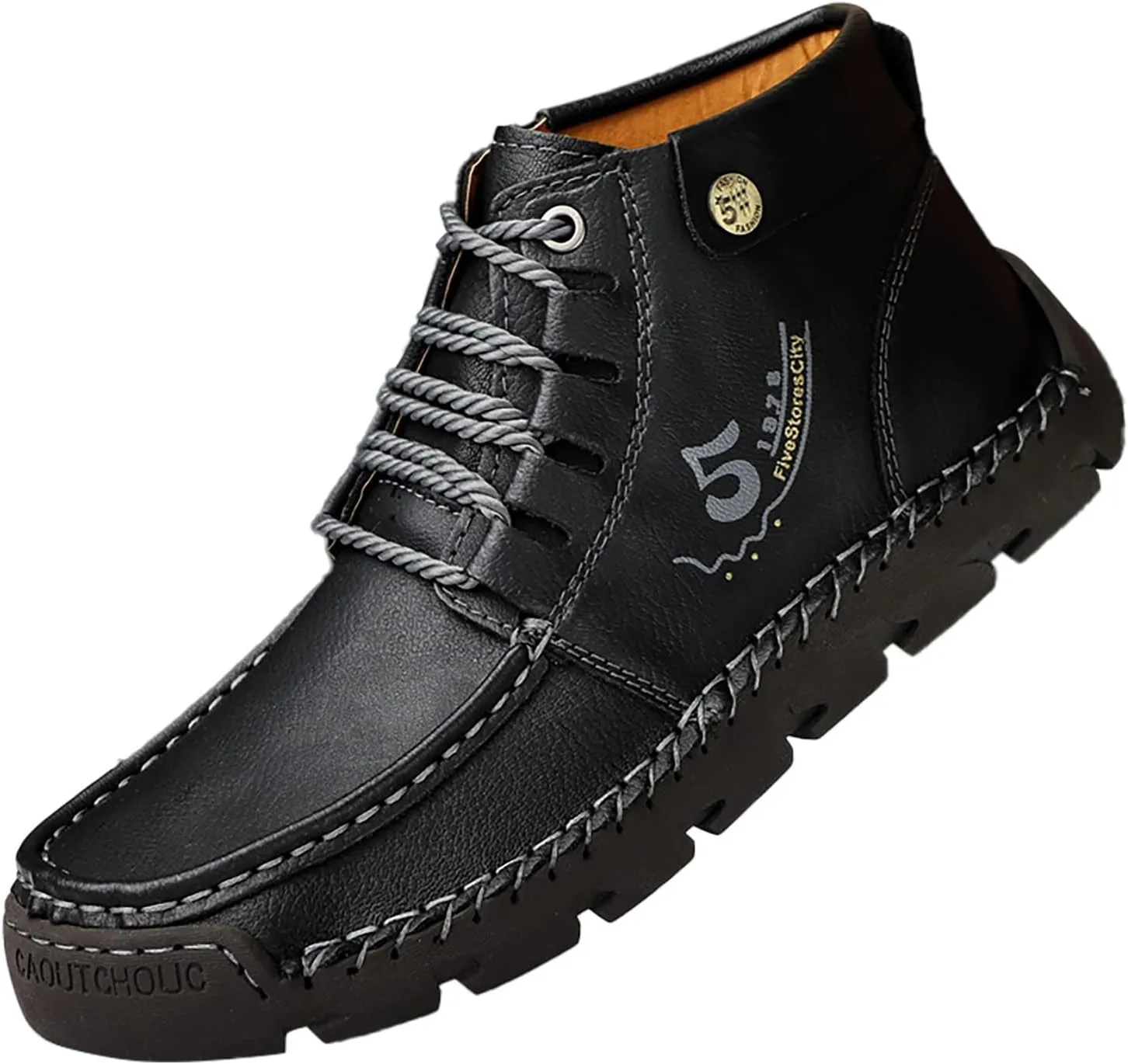 Mens PU Ankle Chukka Boots Casual Shoes Loafers Flat Shoes Vintage Stitching Comfort Soft Breathable Lace-up Lightweight Fashionable Flats Shoes