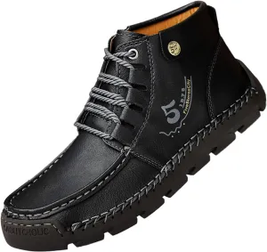 Mens PU Ankle Chukka Boots Casual Shoes Loafers Flat Shoes Vintage Stitching Comfort Soft Breathable Lace-up Lightweight Fashionable Flats Shoes