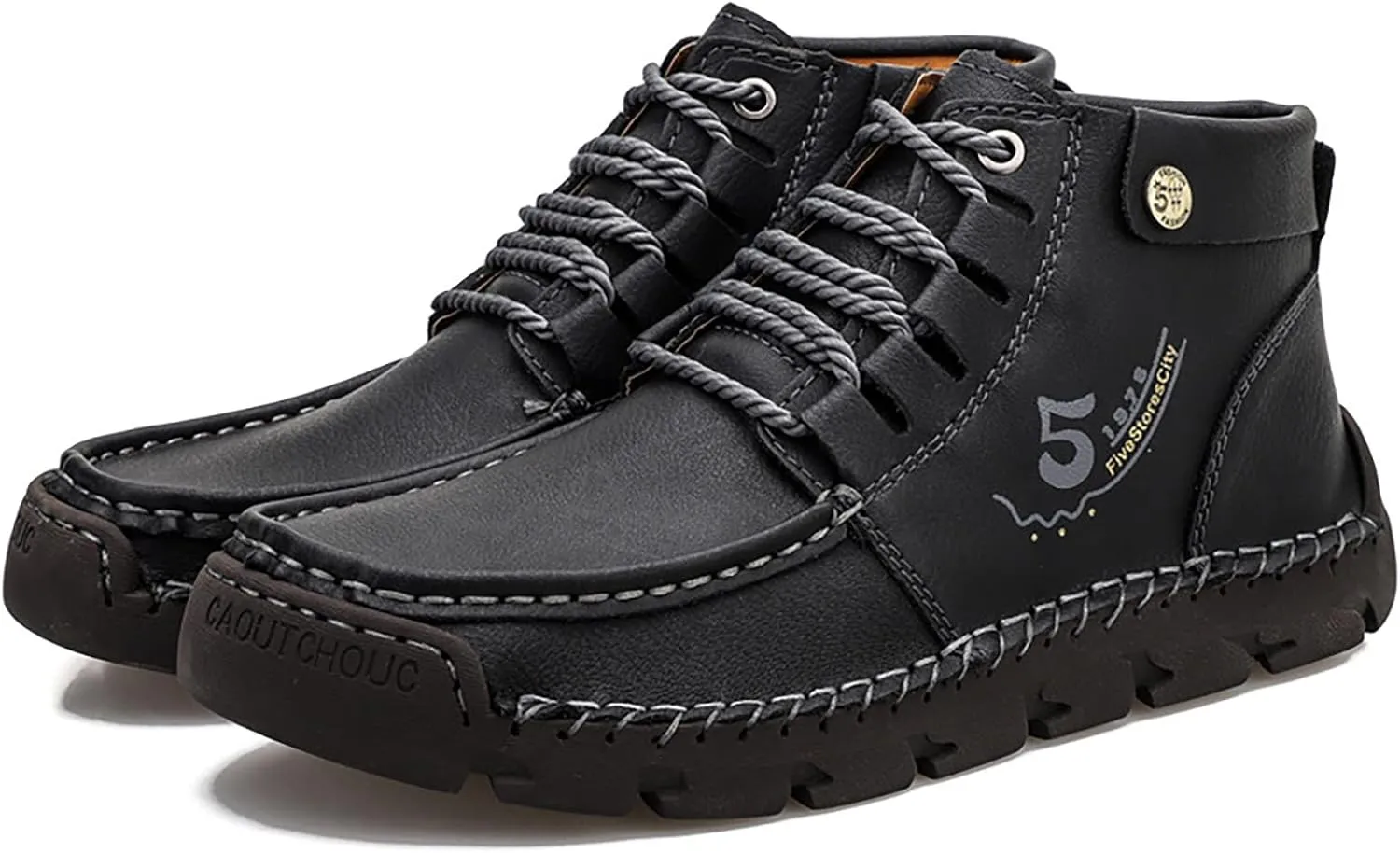 Mens PU Ankle Chukka Boots Casual Shoes Loafers Flat Shoes Vintage Stitching Comfort Soft Breathable Lace-up Lightweight Fashionable Flats Shoes