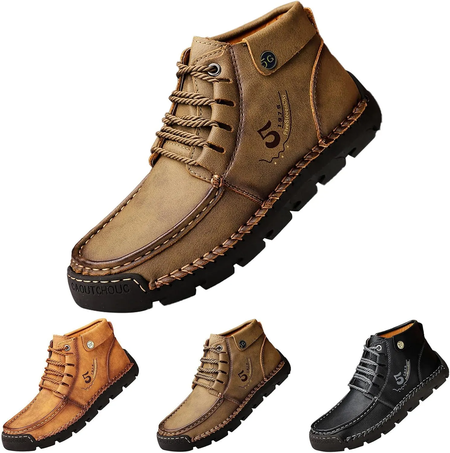 Mens PU Ankle Chukka Boots Casual Shoes Loafers Flat Shoes Vintage Stitching Comfort Soft Breathable Lace-up Lightweight Fashionable Flats Shoes