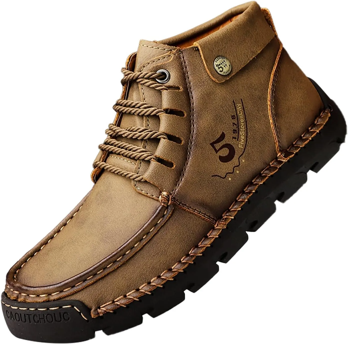 Mens PU Ankle Chukka Boots Casual Shoes Loafers Flat Shoes Vintage Stitching Comfort Soft Breathable Lace-up Lightweight Fashionable Flats Shoes