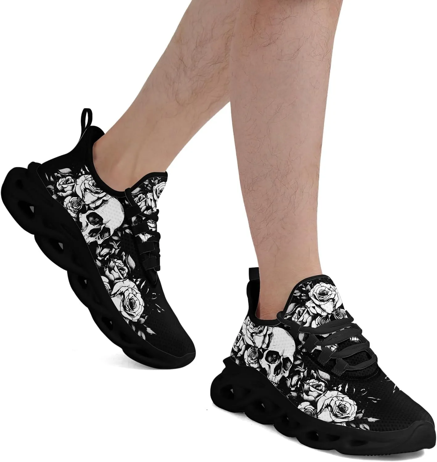 Men's Skull Running Shoes Athletic Sneakers Breathable Gym Slip-on Shoes Lightweight Cushion Sports Walking Shoes