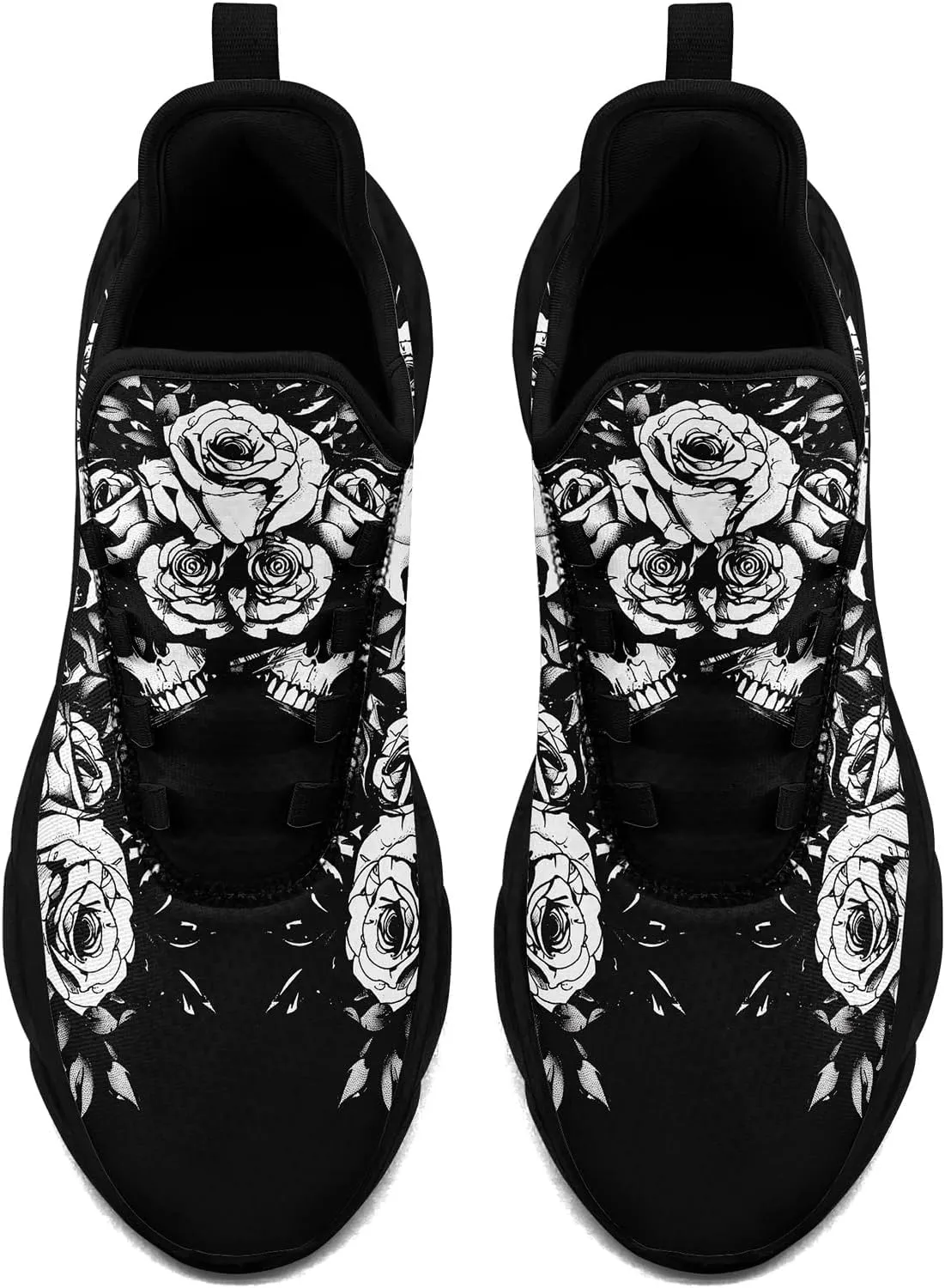 Men's Skull Running Shoes Athletic Sneakers Breathable Gym Slip-on Shoes Lightweight Cushion Sports Walking Shoes