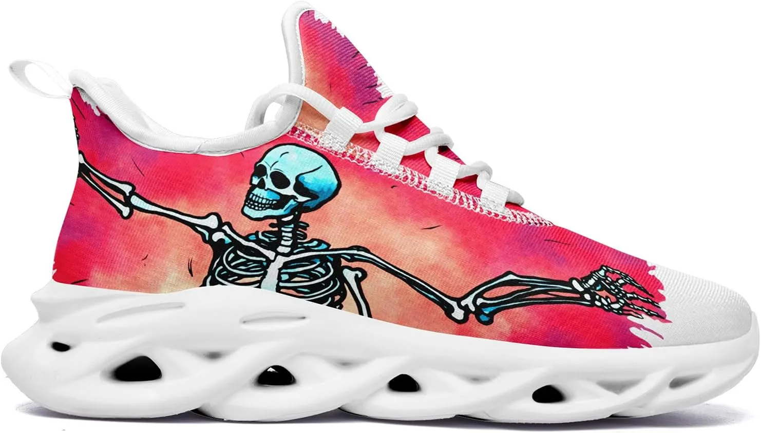 Men's Skull Running Shoes Athletic Sneakers Breathable Gym Slip-on Shoes Lightweight Cushion Sports Walking Shoes