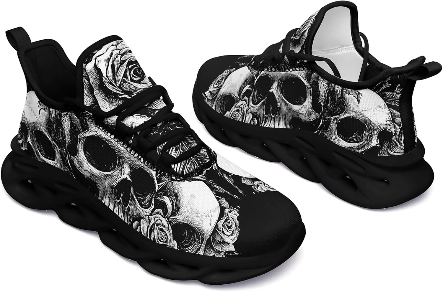 Men's Skull Running Shoes Athletic Sneakers Breathable Gym Slip-on Shoes Lightweight Cushion Sports Walking Shoes