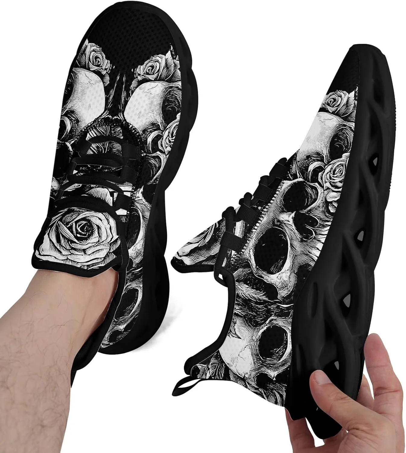 Men's Skull Running Shoes Athletic Sneakers Breathable Gym Slip-on Shoes Lightweight Cushion Sports Walking Shoes
