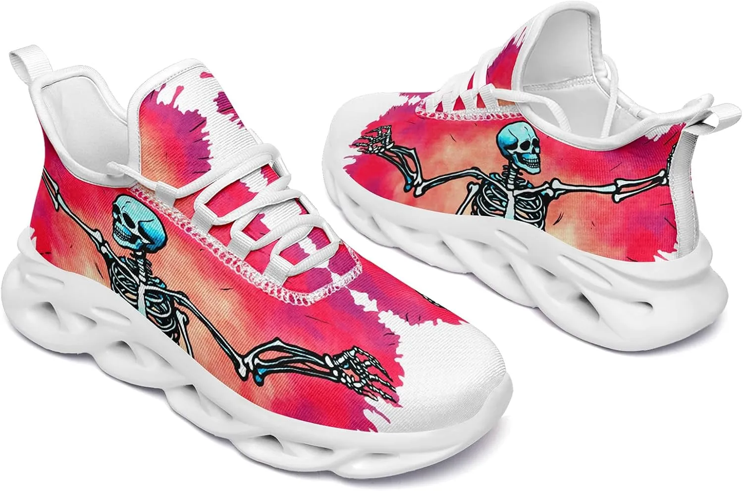 Men's Skull Running Shoes Athletic Sneakers Breathable Gym Slip-on Shoes Lightweight Cushion Sports Walking Shoes