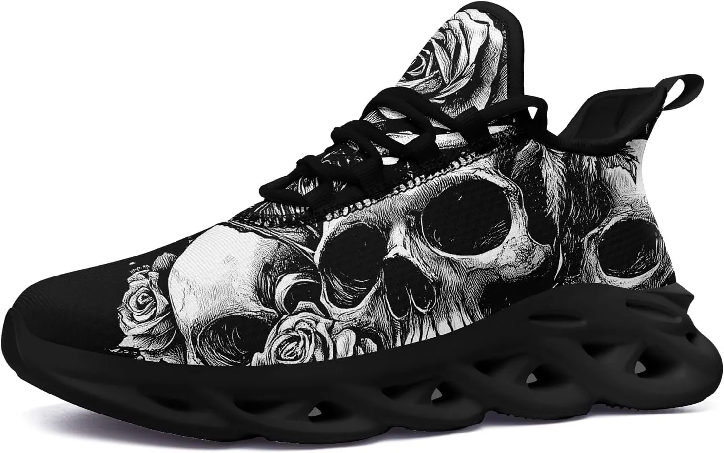 Men's Skull Running Shoes Athletic Sneakers Breathable Gym Slip-on Shoes Lightweight Cushion Sports Walking Shoes