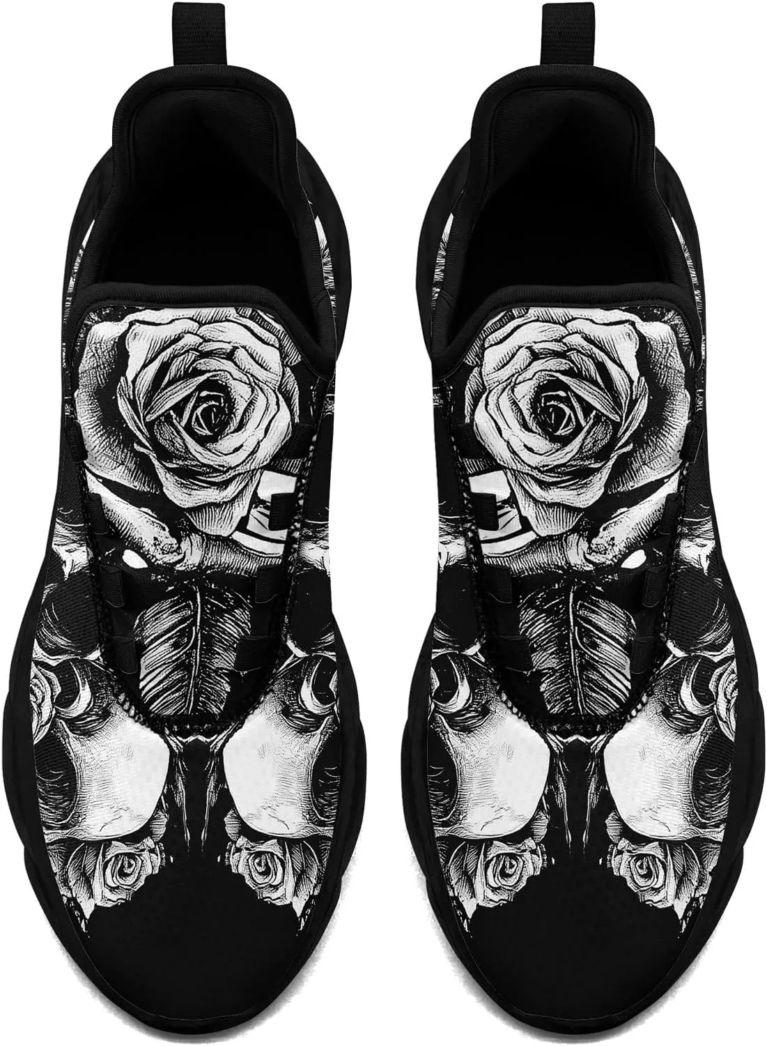 Men's Skull Running Shoes Athletic Sneakers Breathable Gym Slip-on Shoes Lightweight Cushion Sports Walking Shoes