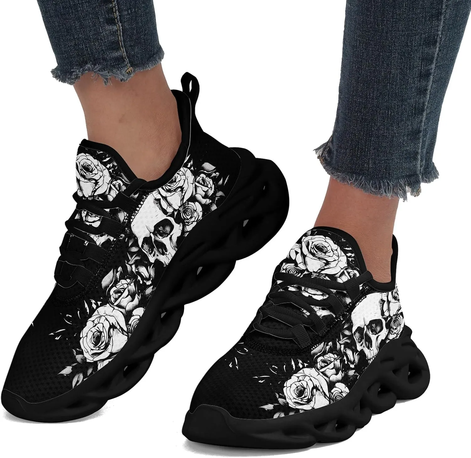 Men's Skull Running Shoes Athletic Sneakers Breathable Gym Slip-on Shoes Lightweight Cushion Sports Walking Shoes
