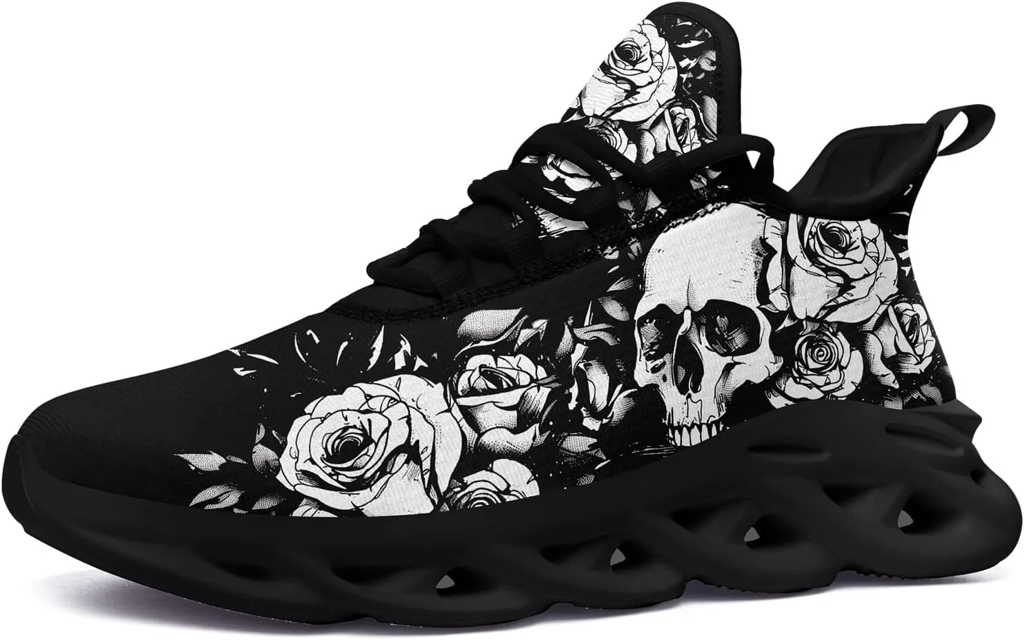 Men's Skull Running Shoes Athletic Sneakers Breathable Gym Slip-on Shoes Lightweight Cushion Sports Walking Shoes