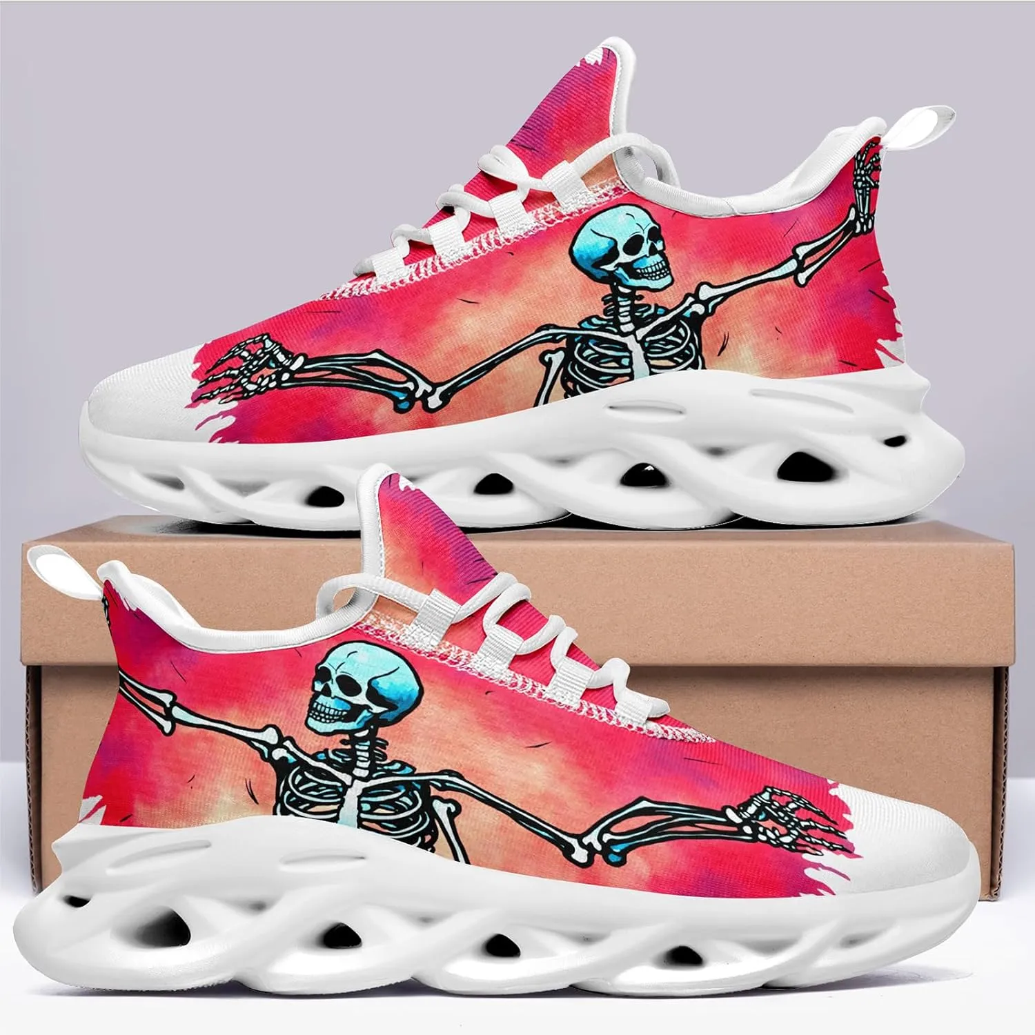 Men's Skull Running Shoes Athletic Sneakers Breathable Gym Slip-on Shoes Lightweight Cushion Sports Walking Shoes