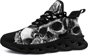 Men's Skull Running Shoes Athletic Sneakers Breathable Gym Slip-on Shoes Lightweight Cushion Sports Walking Shoes