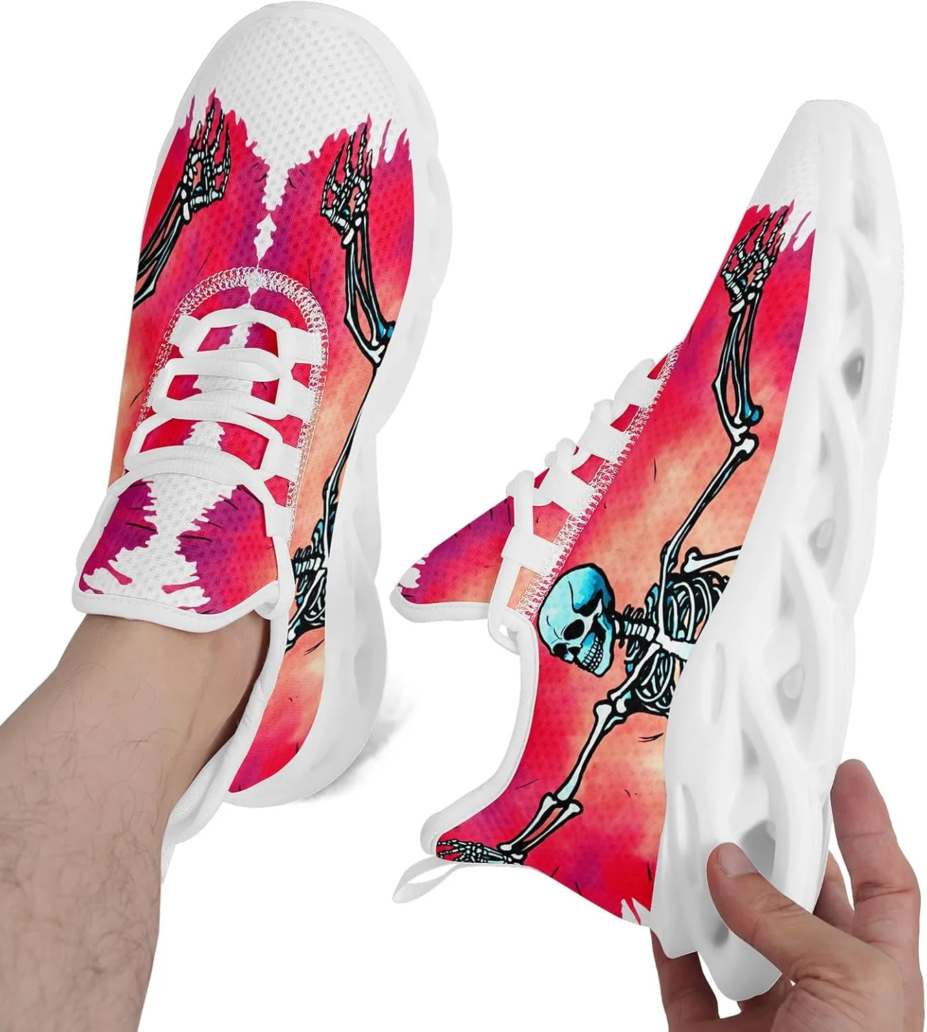 Men's Skull Running Shoes Athletic Sneakers Breathable Gym Slip-on Shoes Lightweight Cushion Sports Walking Shoes