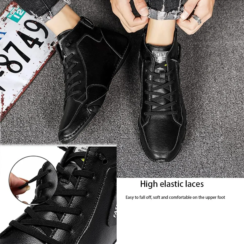 Men's Soft Cattle Leather Mid top Slip On Loafers Vintage Hand Stitching Lightweight Fashion Flat Ankle Chukka Boots