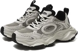 Mens Spring Retro Chunky Sneakers Breathable Mesh Platform Comfortable Lace Up Dad Shoes Urban Streetwear Fashion Casual Daily Wear Trendy Youthful Stylish Lightweight Walking Shoes for Men