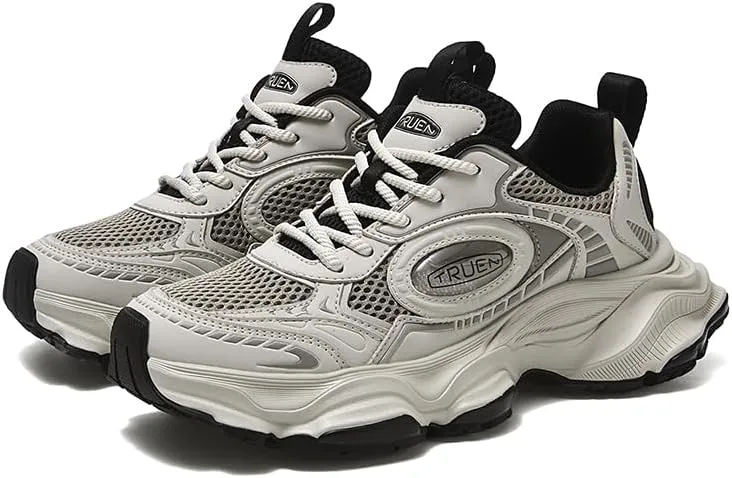 Mens Spring Retro Chunky Sneakers Breathable Mesh Platform Comfortable Lace Up Dad Shoes Urban Streetwear Fashion Casual Daily Wear Trendy Youthful Stylish Lightweight Walking Shoes for Men
