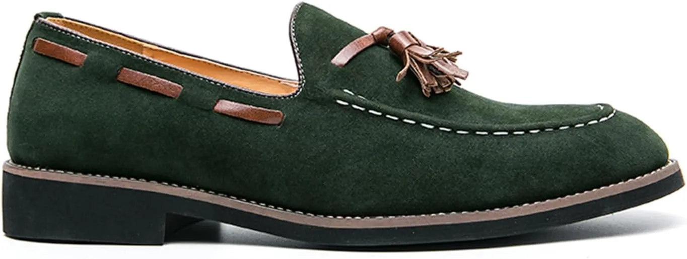 Men's Tassel Suede Slip-on Loafers Vintage Noble Velvet Pointed Toe Flats Smoking Slippers Prom Party Wedding Penny Shoes
