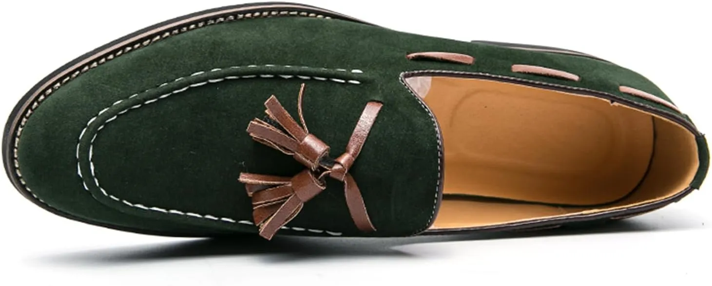 Men's Tassel Suede Slip-on Loafers Vintage Noble Velvet Pointed Toe Flats Smoking Slippers Prom Party Wedding Penny Shoes
